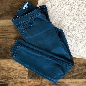 Teal stretch cotton twill pants